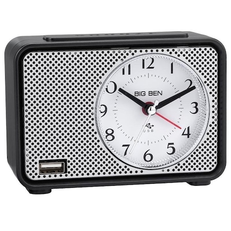 Big Ben Alarm Clock with Charging Port, Alkaline Battery, AAA Battery, Analog Display, Plastic Case 75109